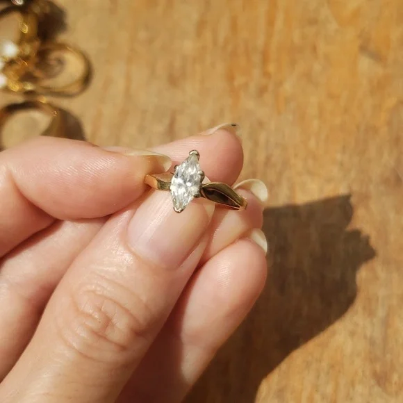 FREE SHIPPING Vintage 14k gold Real Diamonds π ring bundle set of 2 - Picture 2 of 10